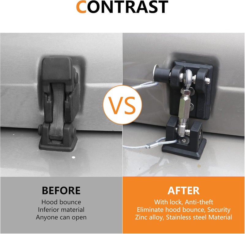 RERPRO TJ Hood Latches Lock for 1997-2006 Jeep Wrangler TJ Aluminum Locking Hood Latch Safety Catch Kit Replacement, Eliminate Hoods Flutter, 1 Pair Black with 2 Keys - Image 2